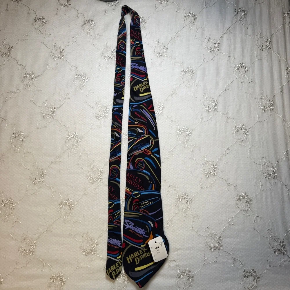 vintage nwt harley davidson sportster neon silk tie – made in usa